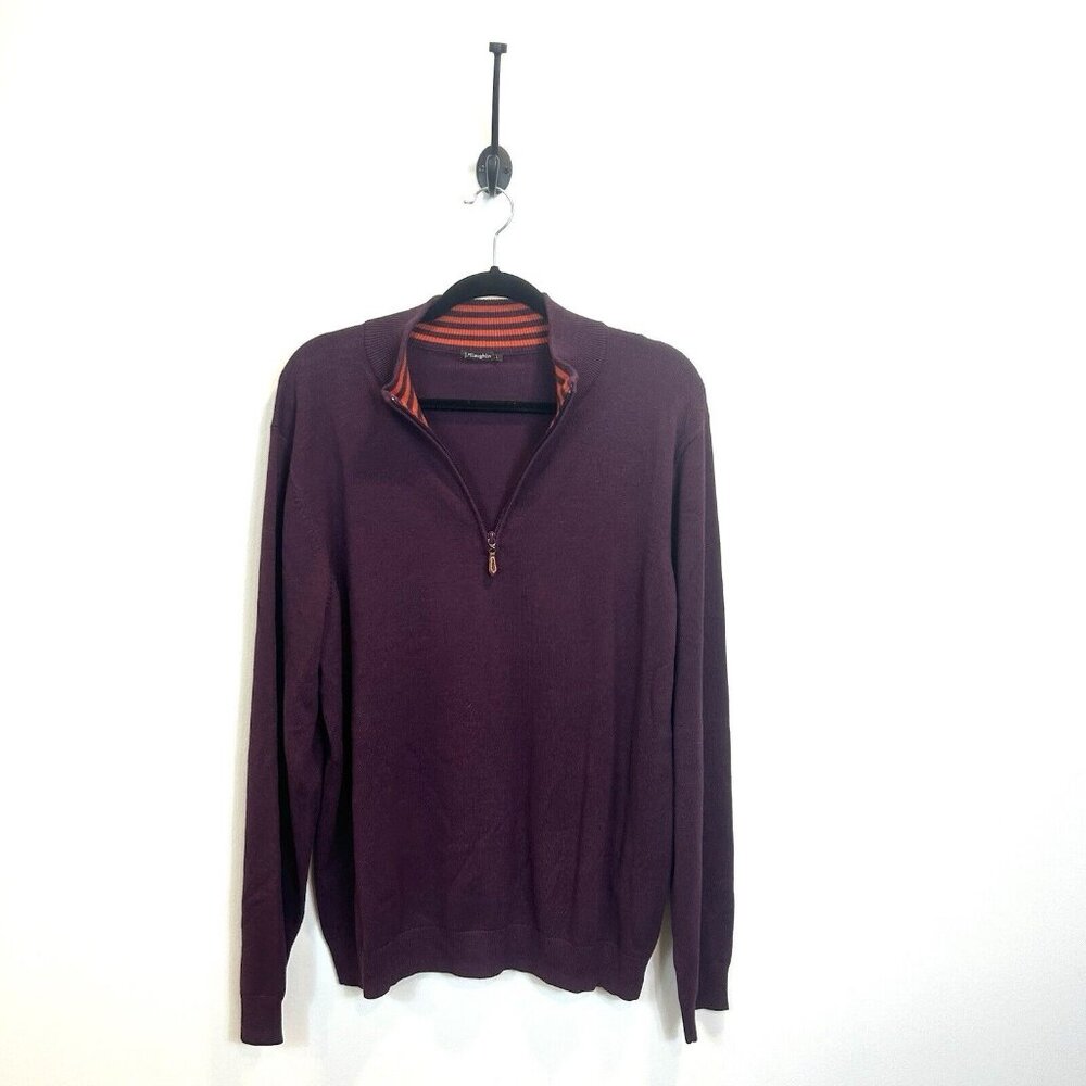 J. Mclaughlin Mens‎ Half Zipper Sweater Maroon Cotton Blend Sz Large Pullover